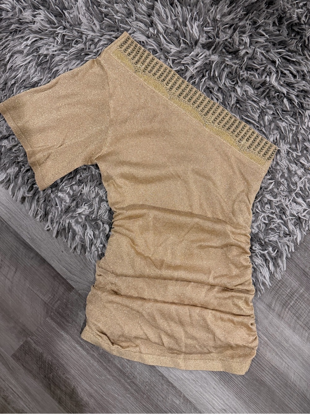 Gold One-Shoulder Sparkle Top- Caché Y2K